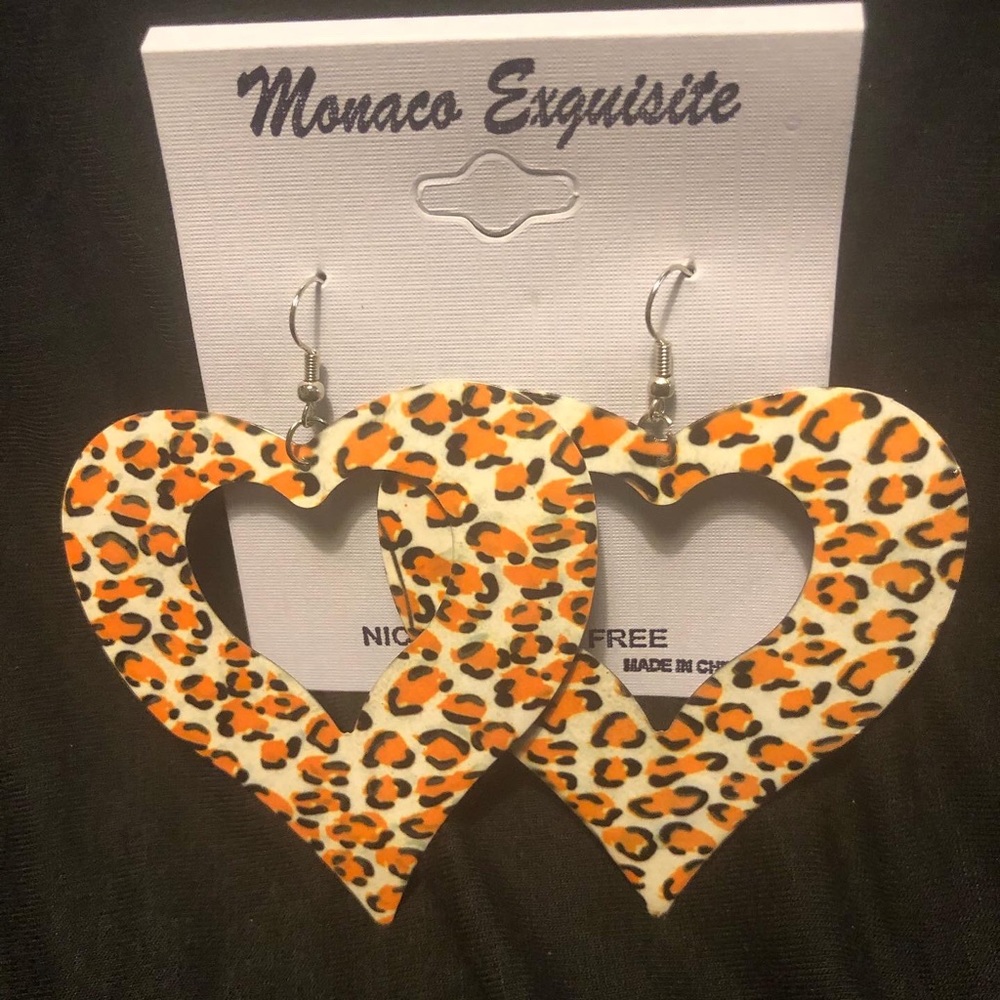 Orange Black & Cream Leopard Animal Print Earrings